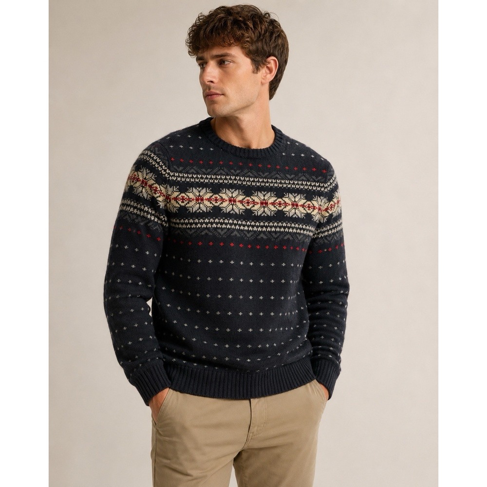 American Eagle Sweater Mens XLT Fair Isle Black Cabincore Grandpacore Dadcore